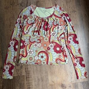 Art Class Girls XL GROOVY Long Sleeve Colorful Top Shirt 14/16 Flowers Hippie